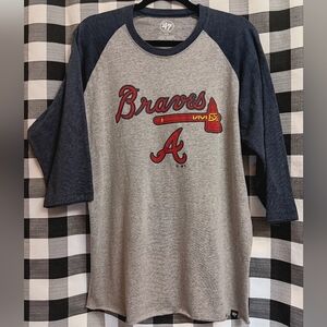 47 Brand MLB Atlanta Braves Men's Size Medium 3/4-Sleeve Tee